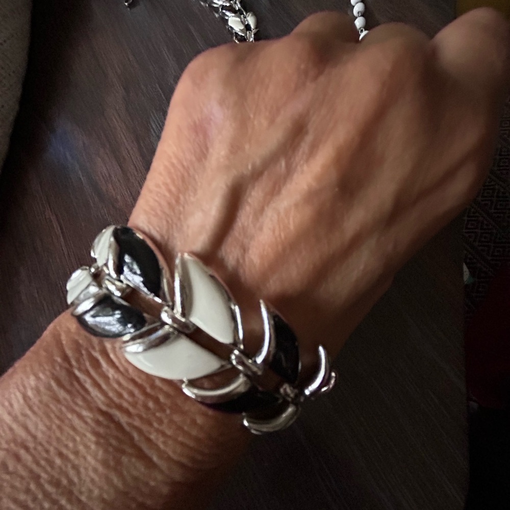 Coro vintage black & white silver choker necklace matching bracelet - Picture 12 of 16